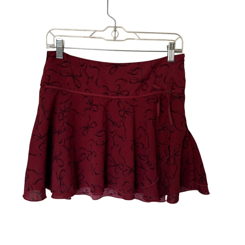 Unbranded Bow Print Skort Women Small Burgundy Excellent Coquette Mini Skirt